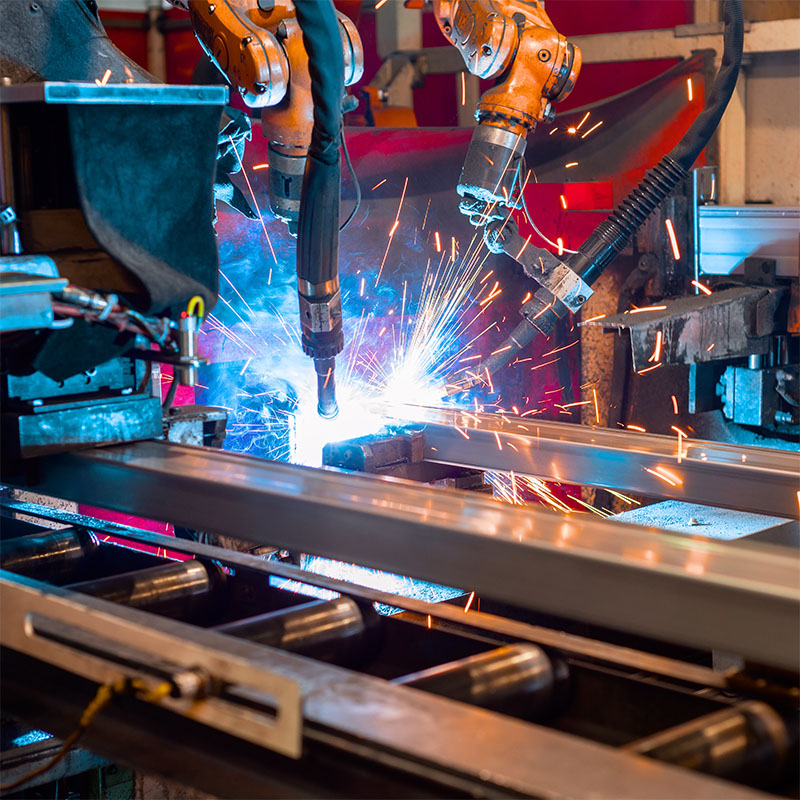 Robots welding steel